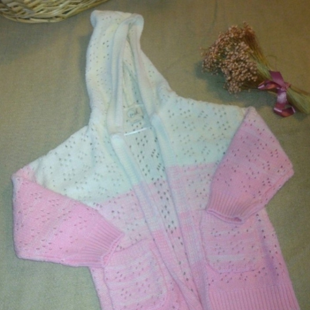 Peek Pink and White Hooded Cardigan